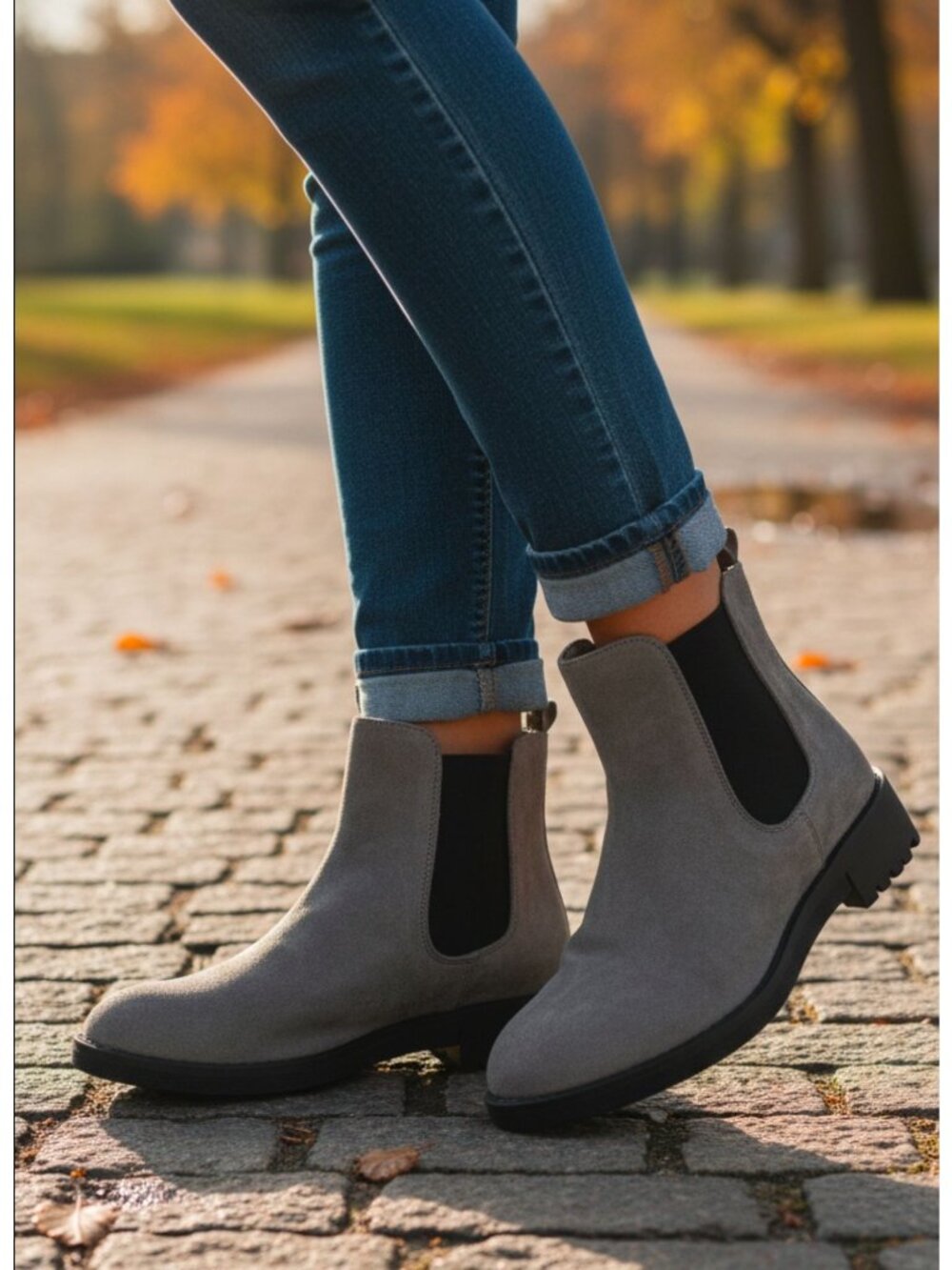 Gray Suede Chelsea Boots With Elastic Side Panels & Lug Sole Womens Size 6